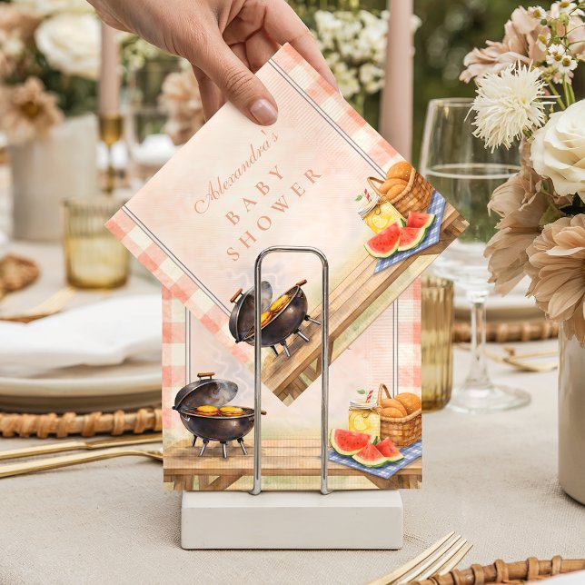 Guardanapo De Papel Blush Gingham Baby Q Baby Shower (Criador carregado)