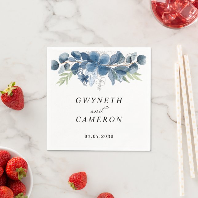 Guardanapo De Papel Blush Gold Greenery Succulent Dusty Blue Wedding  (Insitu)