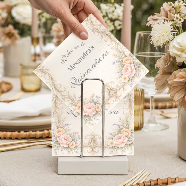 Guardanapo De Papel Blush Peach Barroco Quinceañera (Criador carregado)