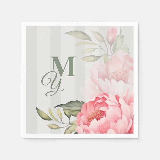 Guardanapo De Papel Blush Peony Wedding Monogram | Chic Floral Paper (Frente)