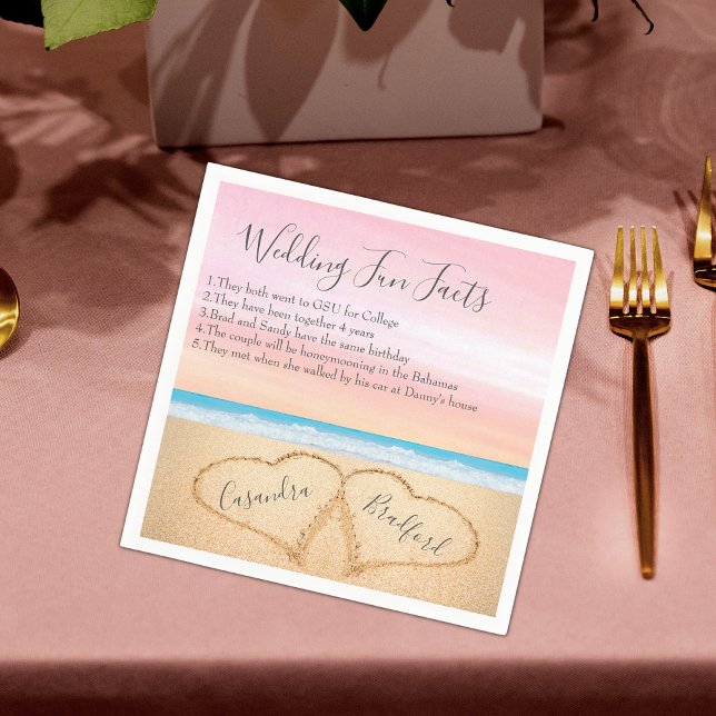 Guardanapo De Papel Blush Pink Beach Wedding 2 Hearts Sand Facts (Criador carregado)
