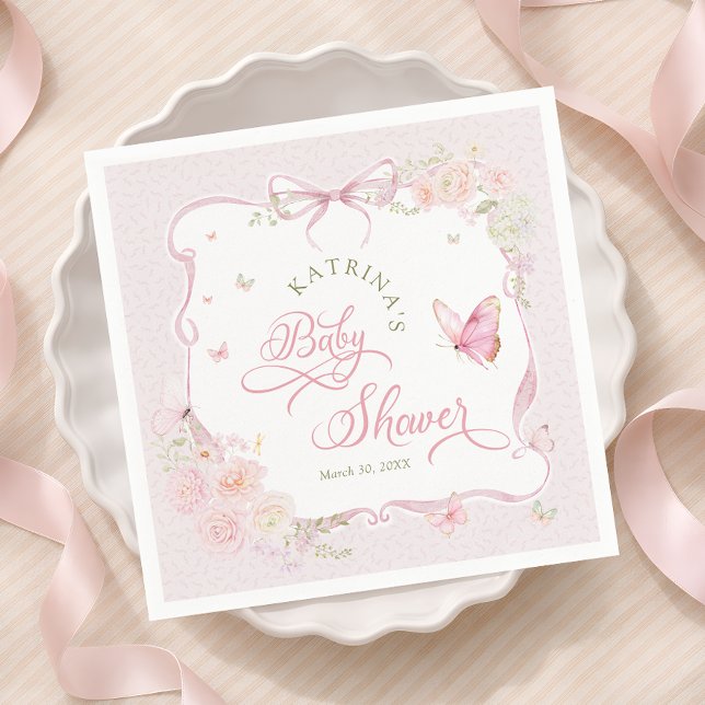 Guardanapo De Papel Blush Pink Butterfly Floral Girl Baby Shower (Criador carregado)