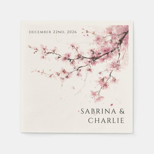 Guardanapo De Papel Blush Pink Cherry Blossom Elegant Floral Wedding (Frente)