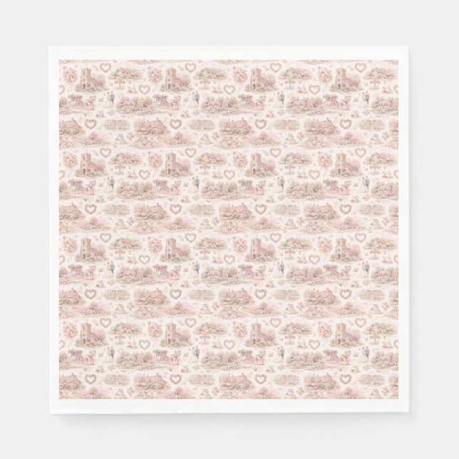 Guardanapo De Papel Blush Pink English Village Wedding Watercolor  (Frente)