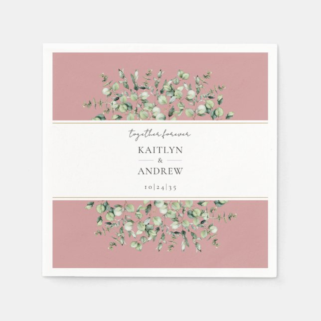 Guardanapo De Papel Blush Pink Eucalyptus Together Forever Wedding  (Frente)