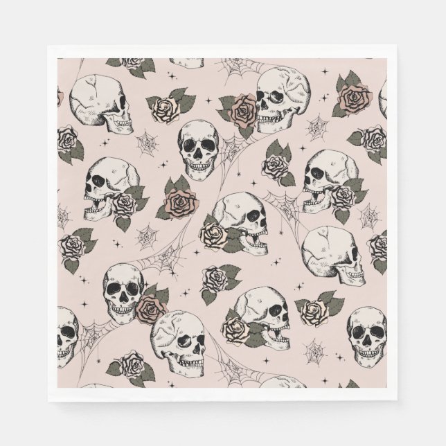 Guardanapo De Papel Blush Pink Gótico Skulls e Rosas Halloween (Frente)