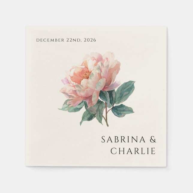Guardanapo De Papel Blush Pink Peony Elegant Floral Wedding (Frente)