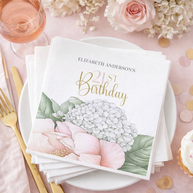 Guardanapo De Papel Blush Pink Peony Floral 21st Birthday  (Criador carregado)