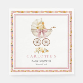 Guardanapo De Papel Blush Pink Pram Floral Baby Shower Luncheon Napkin