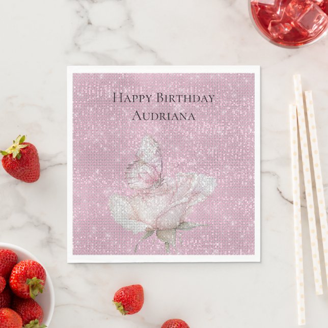 Guardanapo De Papel Blush Pink Rose Butterfly Sparkle Birthday (Insitu)