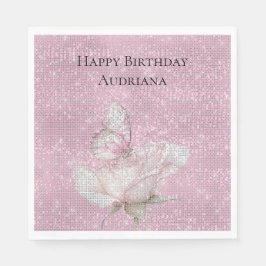 Guardanapo De Papel Blush Pink Rose Butterfly Sparkle Birthday