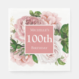 Guardanapo De Papel Blush Rosa Floral Verde Vintage 100º Aniversário