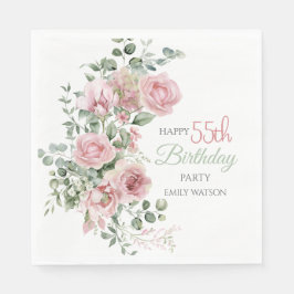 Guardanapo De Papel Blush Rose Greenery Eucalypt 55th Birthday