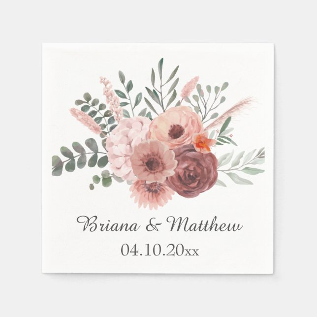 Guardanapo De Papel Blush Rust Floral Weding (Frente)