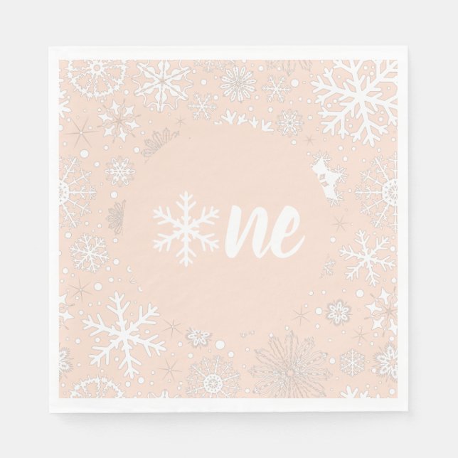 Guardanapo De Papel Blush Winter First Birthday Snowflake One Napkins (Frente)