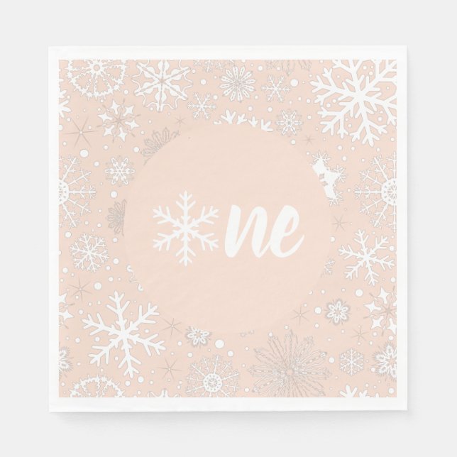 Guardanapo De Papel Blush Winter First Birthday Snowflake One Napkins (Frente)