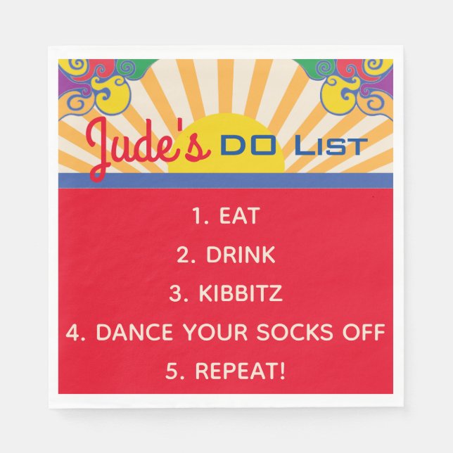 Guardanapo De Papel BM Bat Bar Mitzvah Hippie Themed Napkins (Frente)