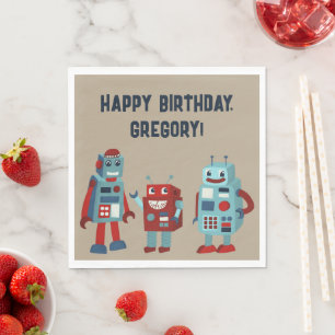 Guardanapo De Papel Boas Retros Robôs Sci-Fi Boys Aniversário