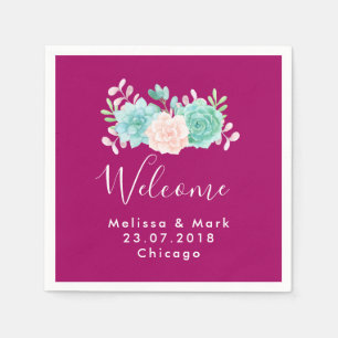 Guardanapo De Papel Boas-vindas ao Buquê Floral Verde e Rosa Pastel