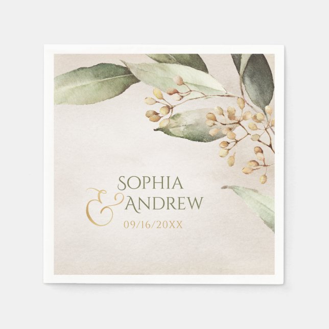 Guardanapo De Papel Boas-vindas de vegetação botânica elegante (Frente)