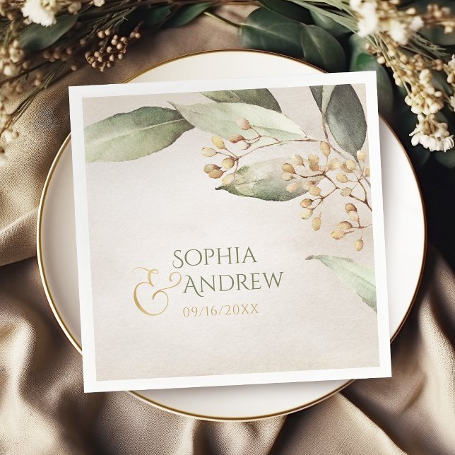 Guardanapo De Papel Boas-vindas de vegetação botânica elegante (Elegant botanical greenery vintage rustic wedding paper napkins)