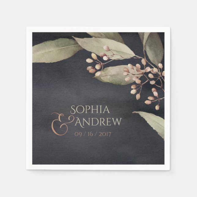 Guardanapo De Papel Boas-vindas de vegetação botânica escura (Frente)