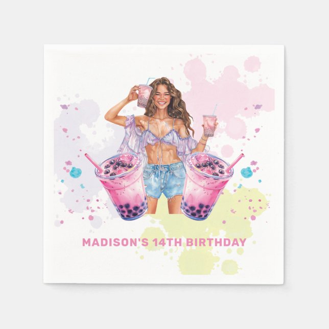 Guardanapo De Papel Boba Bubble Tea Birthday Personalizado (Frente)