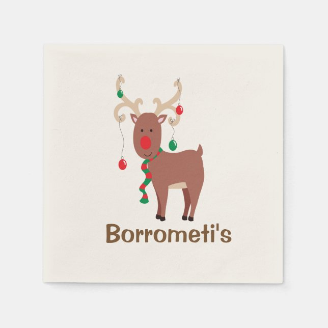 Guardanapo De Papel Bobo de natal Reindeer Cocktail Napkin (Frente)