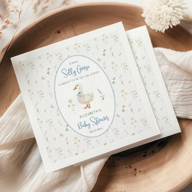 Guardanapo De Papel Bobo Ganso Azul Floral Chá de fraldas Frame Napkin (Criador carregado)