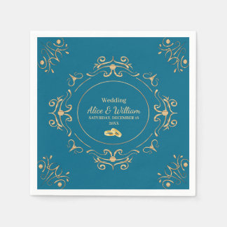 Guardanapo De Papel Boda en Azul y Dorado