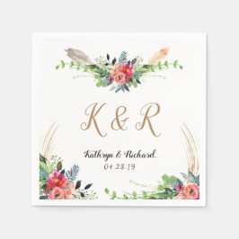 Guardanapo De Papel Boêmia Rustic Floral Watercolor Monograma Casament