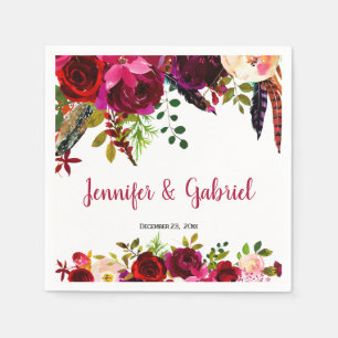 Guardanapo De Papel Bohemian Chic Burgundy Marsala Casamento Floral