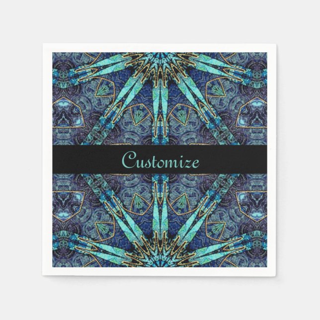 Guardanapo De Papel Bohemian Teal Floral Star Pattern Napkins (Frente)