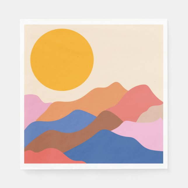 Guardanapo De Papel Boho Aestético Abstrato Paisagem Montanha Azul (Frente)