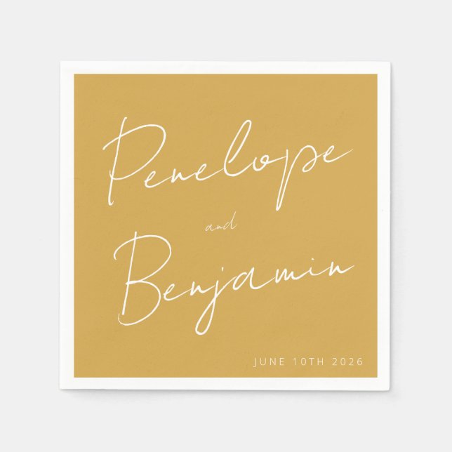 Guardanapo De Papel Boho Amarelo de Casamento de Escrita Manual Modern (Frente)