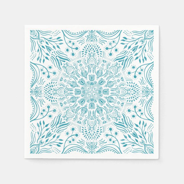 Guardanapo De Papel Boho Aqua Teal azulejo Marroquino (Frente)
