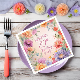Guardanapo De Papel Boho Aster Flowers Floral 80th Birthday Party
