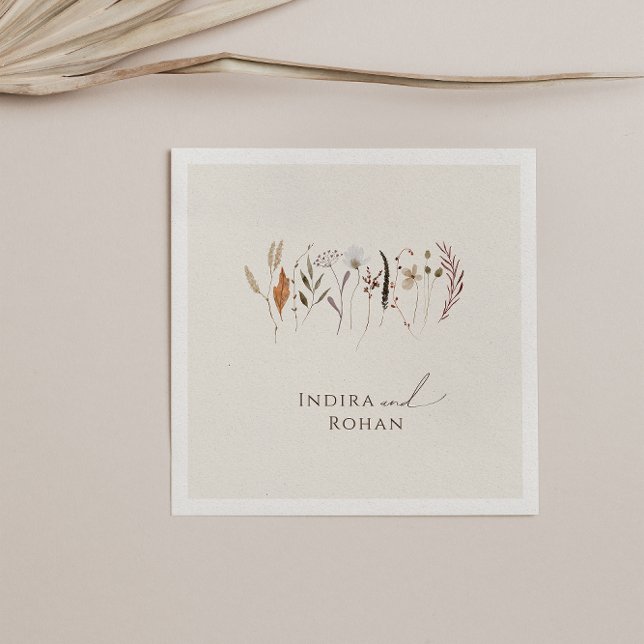 Guardanapo De Papel Boho Autumn Wildflower | Beige Wedding Napkins (Criador carregado)