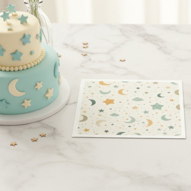 Guardanapo De Papel Boho Baby Adotion Chá - Lua e Estrelas (Boho moon and stars baby shower napkin)