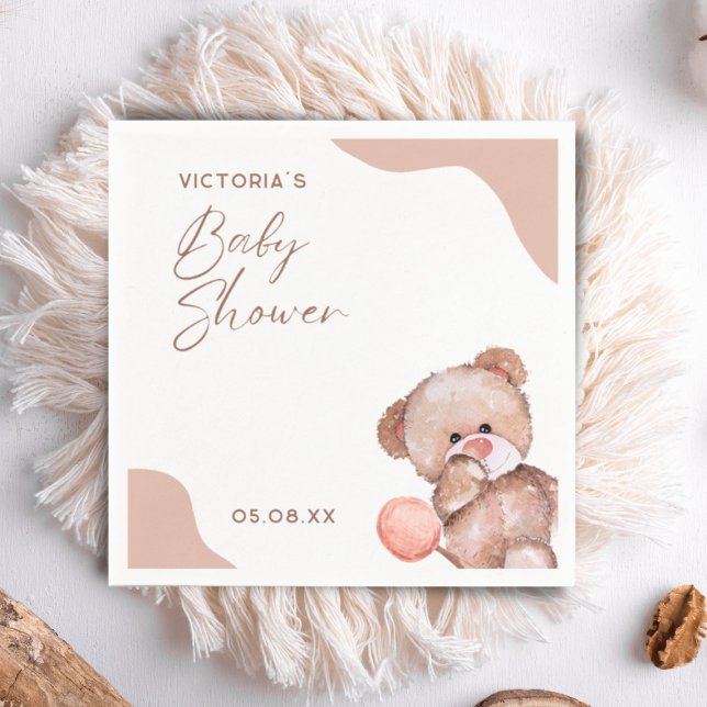 Guardanapo De Papel Boho Baby Girl Bear Elegante Chá de fraldas Coctai (Criador carregado)