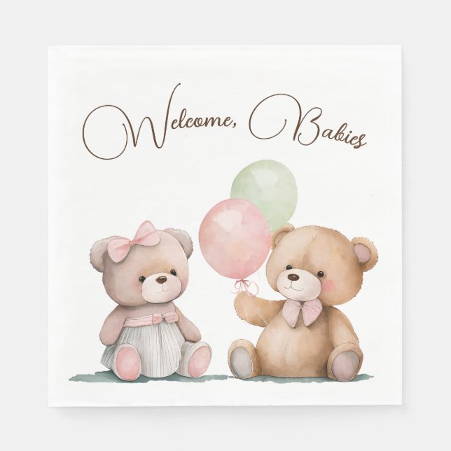 Guardanapo De Papel Boho Baby Twin Teddy Bears (Frente)