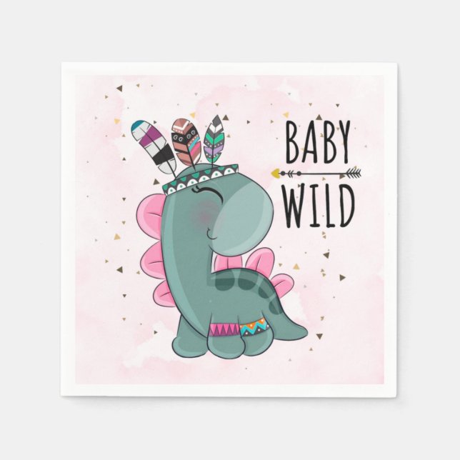 Guardanapo De Papel Boho Baby Wild Dinosaur Girl Chá de fraldas (Frente)