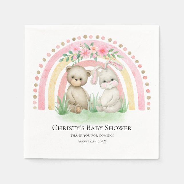 Guardanapo De Papel BOHO Bear Bear Rainbow Girl | Chá de fraldas Napki (Frente)