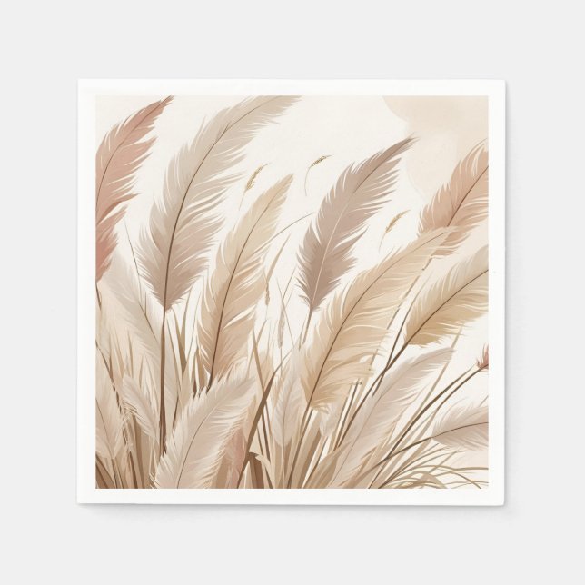 Guardanapo De Papel Boho Beige Pampas Grass Wedding (Frente)