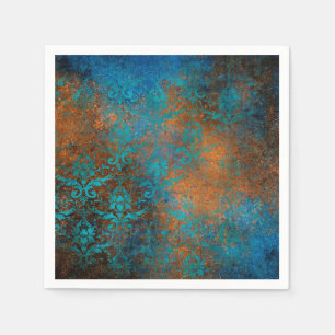 Guardanapo De Papel Boho Blue Floral Damask Grunge