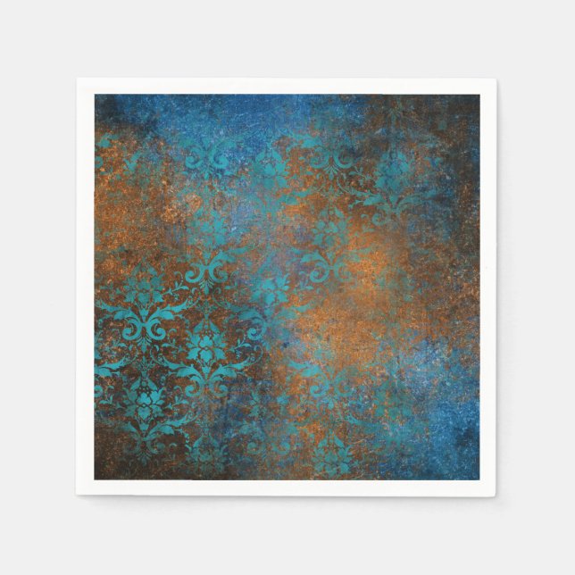 Guardanapo De Papel Boho Blue Floral Damask Grunge (Frente)