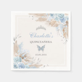 Guardanapo De Papel Boho Blue Silver Quinceanera Miss Quince 15