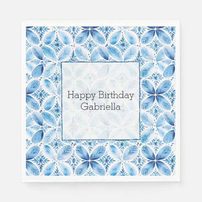Guardanapo De Papel Boho Blue White Floral Abstrato (Frente)
