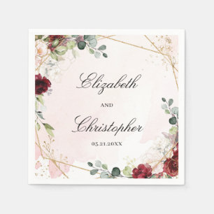Guardanapo De Papel Boho blush burgundy casamento floral de ouro geome
