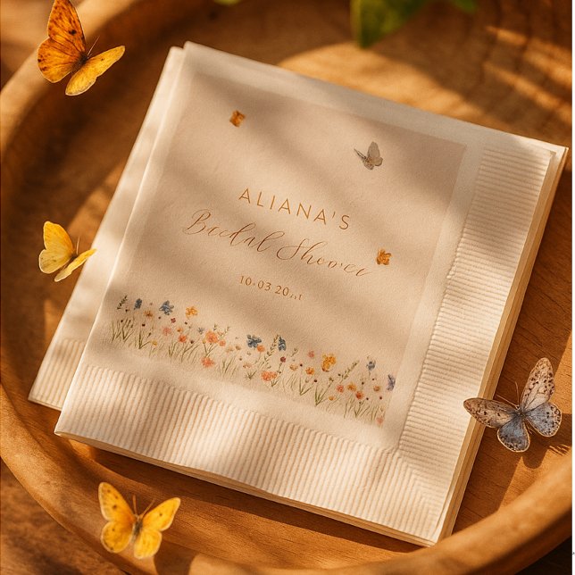 Guardanapo De Papel Boho Borboleta Flores Silvestres Chá de Noiva (Criador carregado)